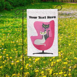 Elegant Black and White 1950's Cats Chair Dots Garden Flag