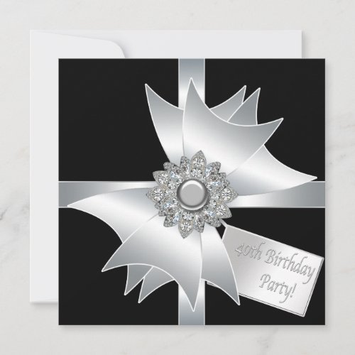Elegant Black and White 40th Birthday Party Custom Announcement