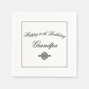 Elegant Black and White 90th Birthday Paper Napkins