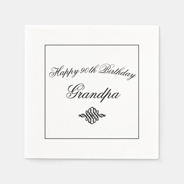 Elegant Black and White 90th Birthday Paper Napkins (Front)