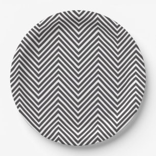 Elegant Black and White Abstract Chevron Pattern Paper Plates