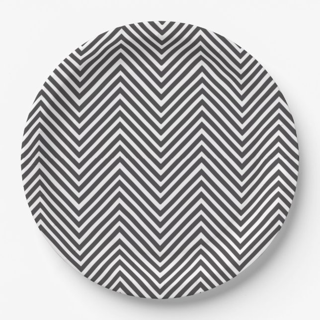 Elegant Black and White Abstract Chevron Pattern Paper Plates (Front)