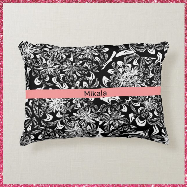 Elegant Black and White Abstract Floral  Accent Pillow (Creator Uploaded)