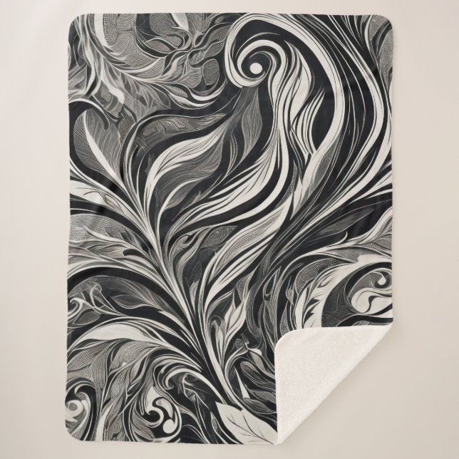 Elegant - Black and White Abstract Flow Sherpa Blanket (Front)