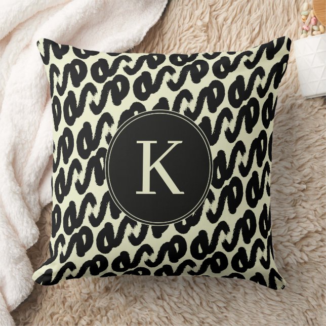 Elegant black and white abstract pattern monogram throw pillow (Blanket)