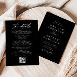Elegant Black and White All In One QR Code Wedding Invitation<br><div class="desc">Elegant, all-in-one wedding invitations featuring your names and wedding ceremony information on the front in white lettering with a black background. A modern calligraphy script completes the look of this chic black and white wedding invitation. Personalize the back of the calligraphy wedding invitations with wedding details such as reception information,...</div>