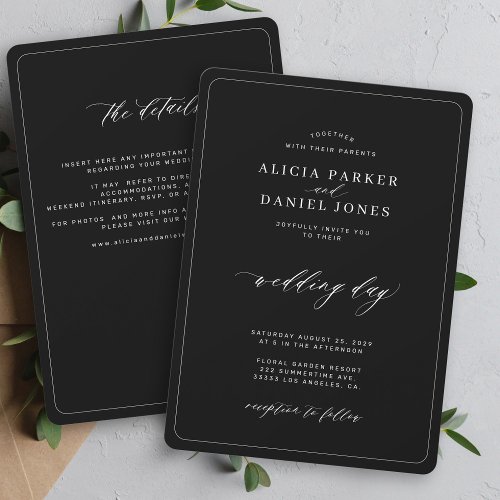 Elegant black and white all in one wedding invitation
