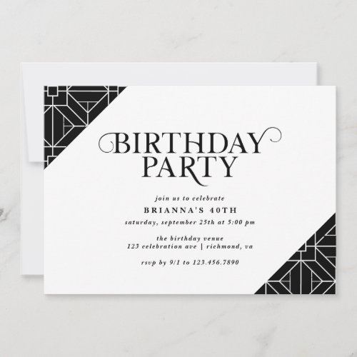 Elegant Black and White  Any Age Adult Birthday Invitation