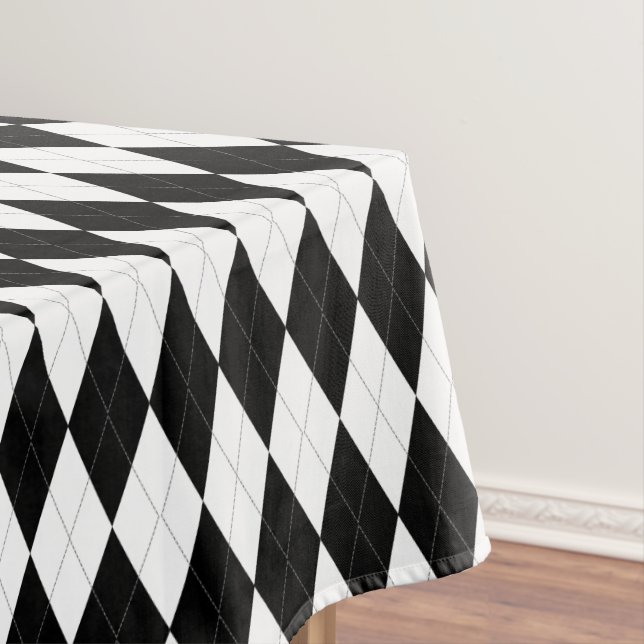 Elegant Black And White Argyle Pattern Tablecloth (In Situ)