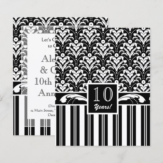 Elegant Black and White Art Deco Damask Stripes (Front/Back)