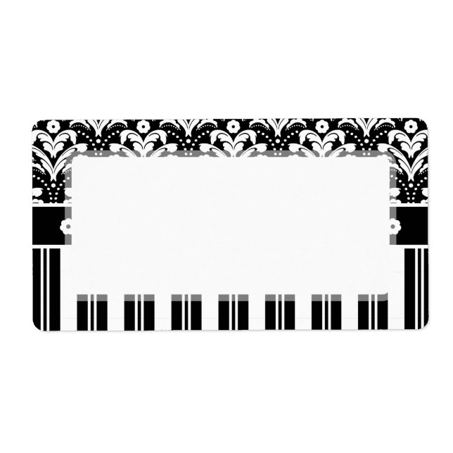 Elegant Black and White Art Deco Damask Stripes Label (Front)