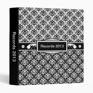 Elegant Black and White Art Deco Floral Damask Binder