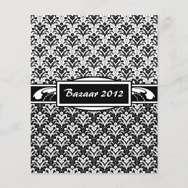 Elegant Black and White Art Deco Floral Damask Flyer (Front)