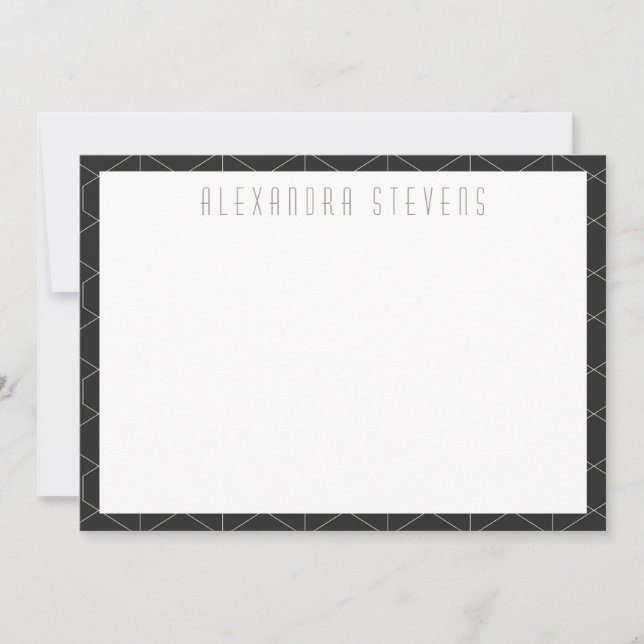 Elegant Black and White Art Deco Personalized Note Card (Front)
