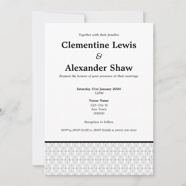 Elegant Black and White Art Deco Style Invitation (Front)