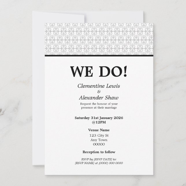Elegant Black and White Art Deco Style Invitation (Front)