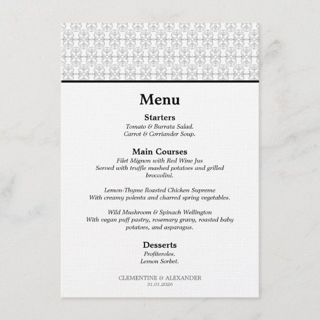 Elegant Black and White Art Deco Style Menu (Front)