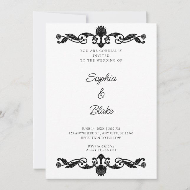 Elegant Black and White Art Deco Wedding Invitation (Front)