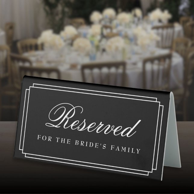 Elegant Black And White Art Deco Wedding Reserved Table Tent (Elegant Black And White Art Deco Wedding Reserved Table Tent Sign)