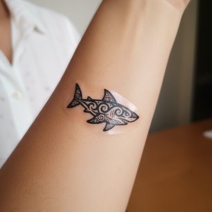 Elegant Black and White Artistic Fish Temporary Tattoos