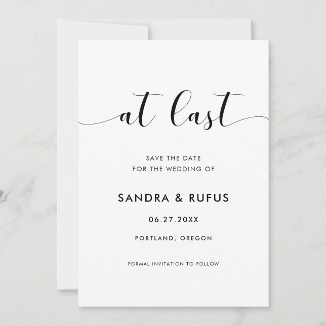 Elegant black and white At last Save The Date (Front)