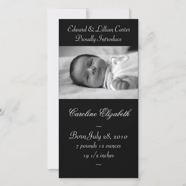 Elegant Black and White Baby Birth Annoucement Announcement (Front)