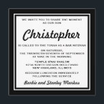 Elegant Black and White Bar Mitzvah Invitation<br><div class="desc">Elegant black and white stripe Bar Mitzvah invitation. Invitation information is on a white background. Personalize with your bar mitzvah information using the easy templates. Font color,  font style,  and font size are customizable. Classic and traditional,  the perfect bar mitzvah invitation.</div>