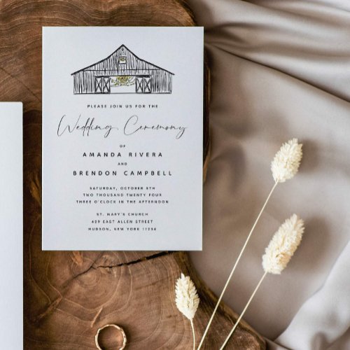 Elegant Black and White Barn Wedding Ceremony Enclosure Card