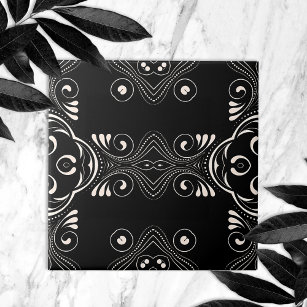 Elegant Black and White Baroque Arabesque Pattern Ceramic Tile