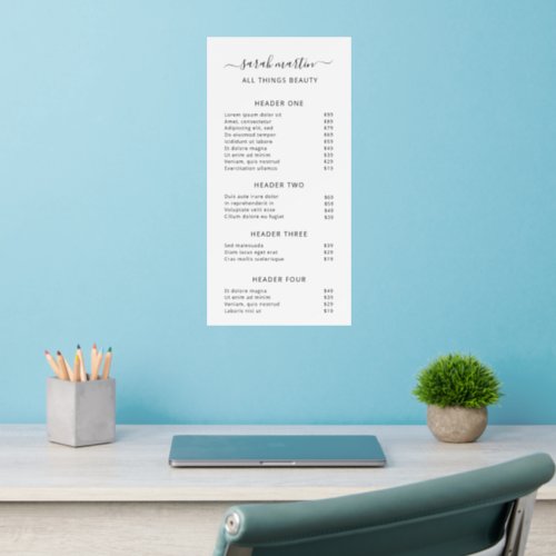 Elegant Black and White Beauty Salon Price List Wall Decal