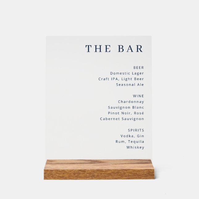 Elegant Black and White Beverage Menu Sign (Front)