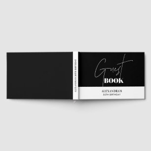 Elegant Black and White Birthday  Guest Book