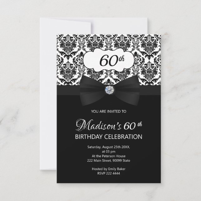 Elegant Black And White Birthday Invitation (Front)
