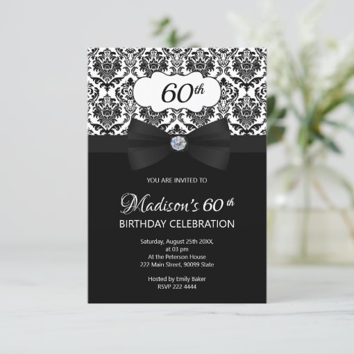 Elegant Black And White Birthday Invitation | Zazzle