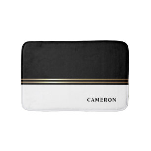 Elegant Black and White Block Foil Personalized Bath Mat