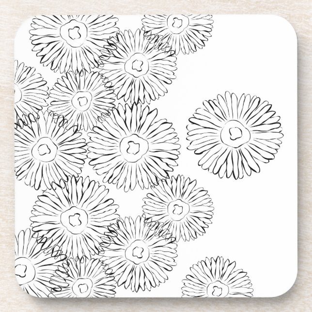 Elegant Black and White Boho Chic Daisy Pattern  Beverage Coaster (Front)