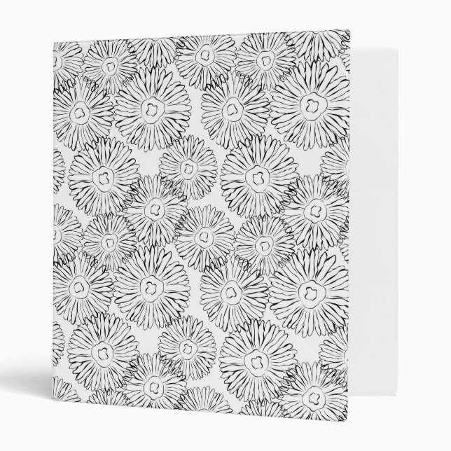 Elegant Black and White Boho Chic Daisy Pattern  Binder (Front/Inside)