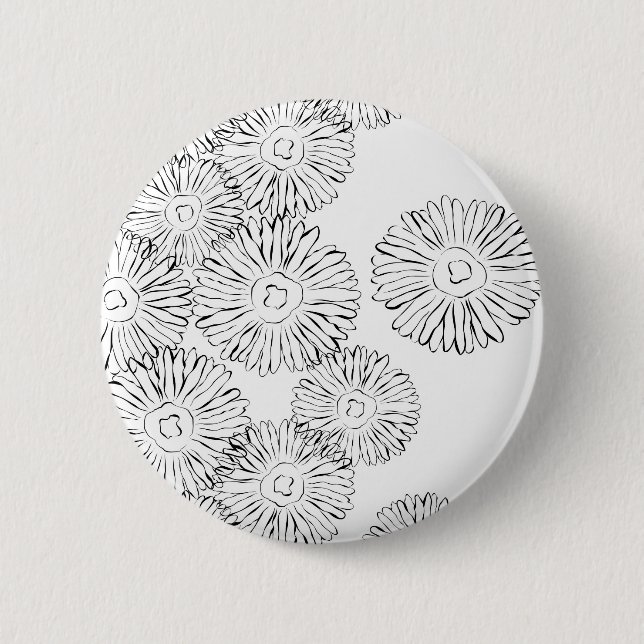 Elegant Black and White Boho Chic Daisy Pattern  Button (Front)