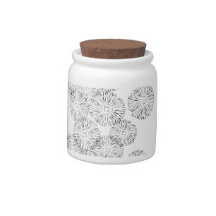 Elegant Black and White Boho Chic Daisy Pattern  Candy Jar