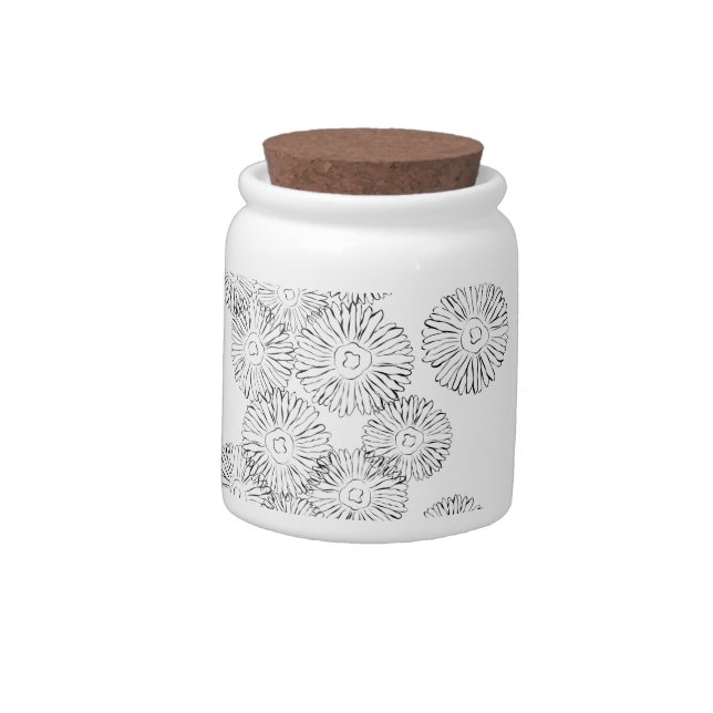 Elegant Black and White Boho Chic Daisy Pattern  Candy Jar (Left)