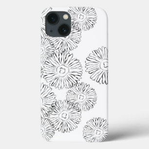 Elegant Black and White Boho Chic Daisy Pattern  iPhone 13 Case
