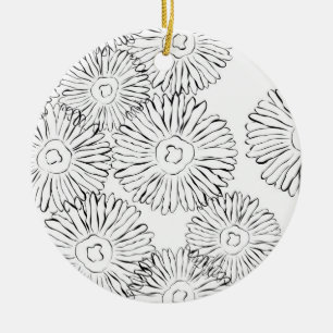 Elegant Black and White Boho Chic Daisy Pattern  Ceramic Ornament