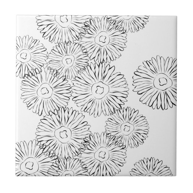 Elegant Black and White Boho Chic Daisy Pattern  Ceramic Tile (Front)