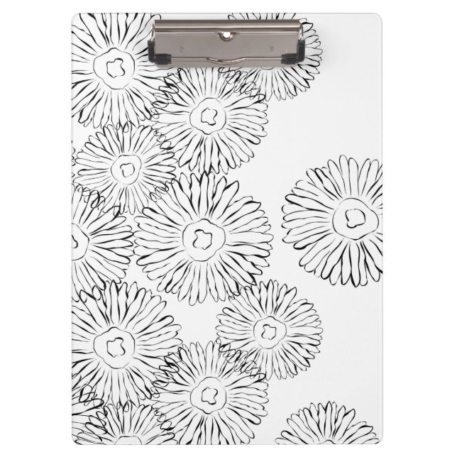 Elegant Black and White Boho Chic Daisy Pattern  Clipboard (Front)