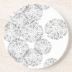 Elegant Black and White Boho Chic Daisy Pattern Coaster