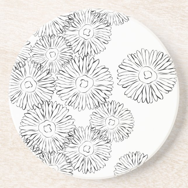 Elegant Black and White Boho Chic Daisy Pattern  Coaster (Front)