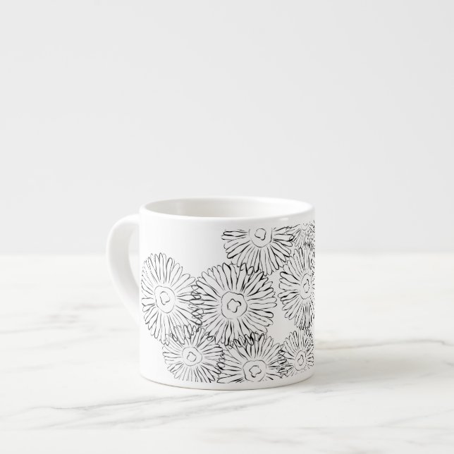 Elegant Black and White Boho Chic Daisy Pattern  Espresso Cup (Front Left)