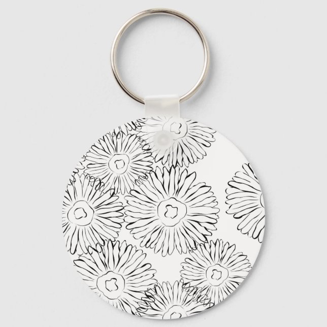Elegant Black and White Boho Chic Daisy Pattern  Keychain (Front)