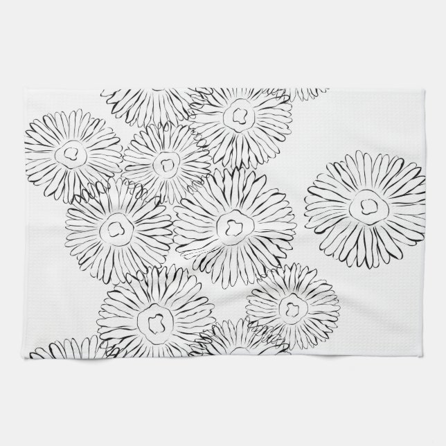 Elegant Black and White Boho Chic Daisy Pattern  Kitchen Towel (Horizontal)