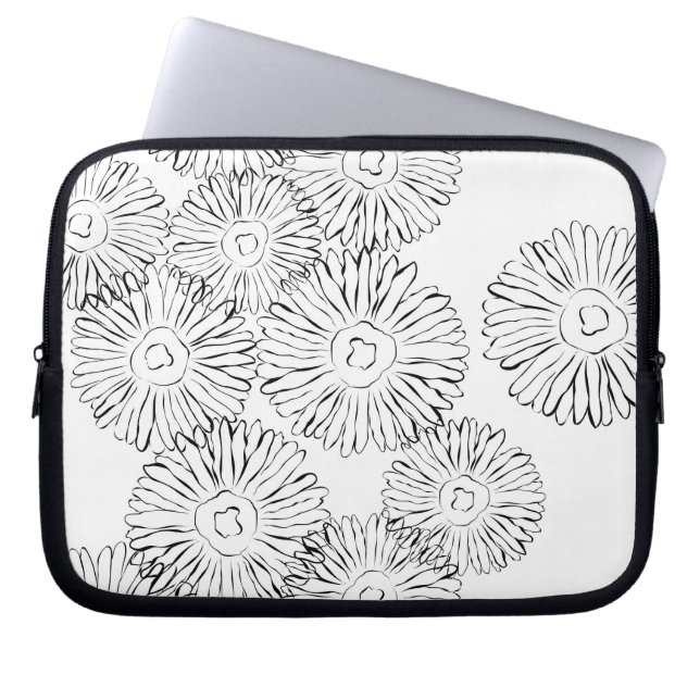 Elegant Black and White Boho Chic Daisy Pattern  Laptop Sleeve (Front)